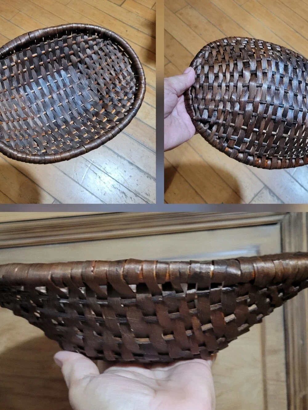 Vintage Nigerian (marked on base) Primitive Handmade Oval Basket.